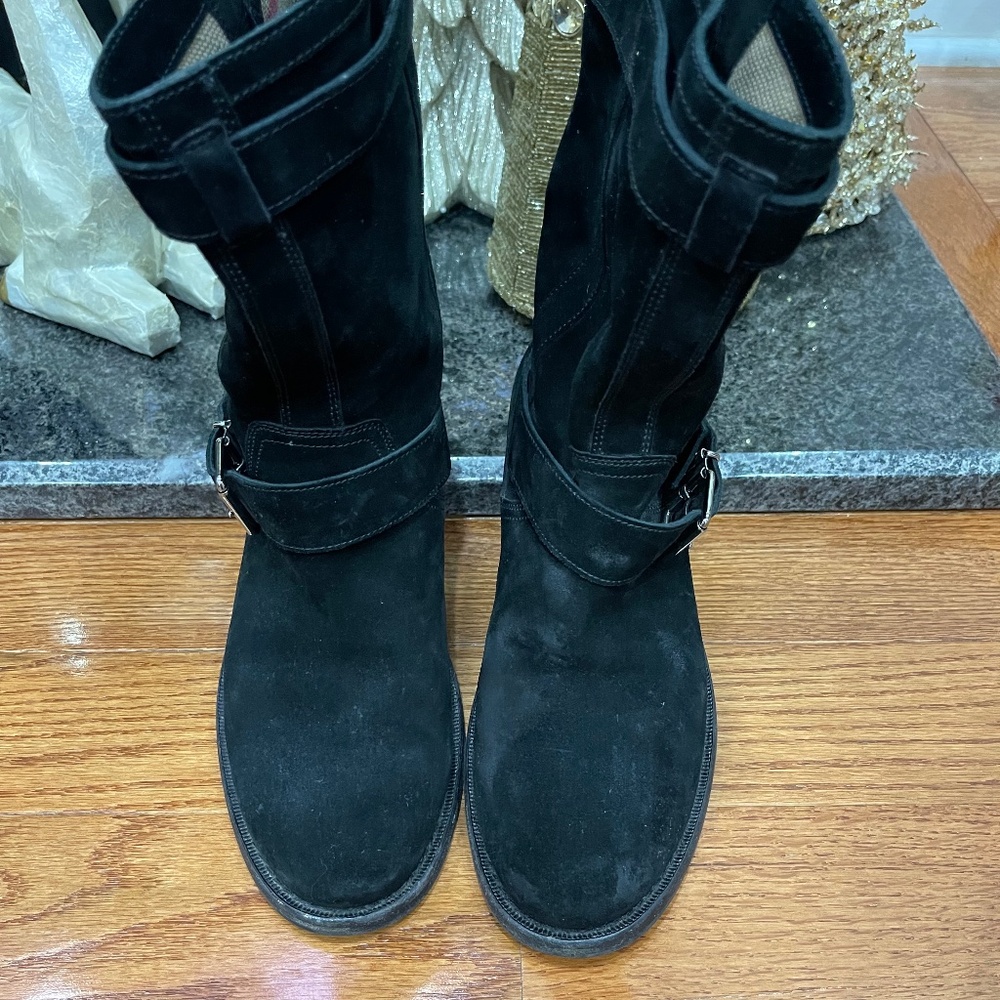 Burberry Black Suede Ankle Boots with Buckle